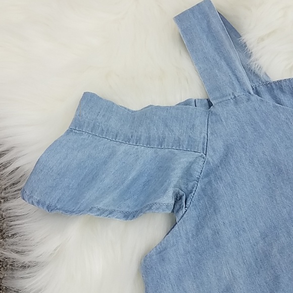 Last 1❣Chambray Cold Shoulder Ruffle Top - Picture 5 of 6